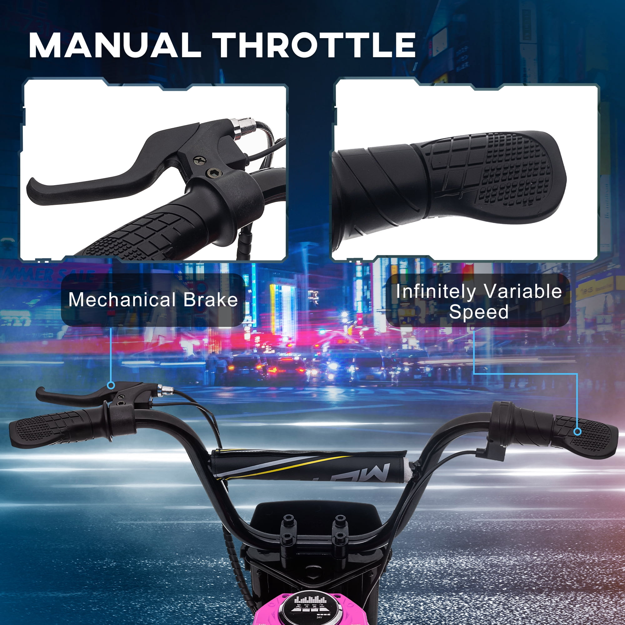 Aosom Electric Dirt Bike with Twist Grip Throttle, 24V 350W Electric Motorcycle, Up to 15 MPH with Music Horn, Rear Suspension for 13+ Years, Pink