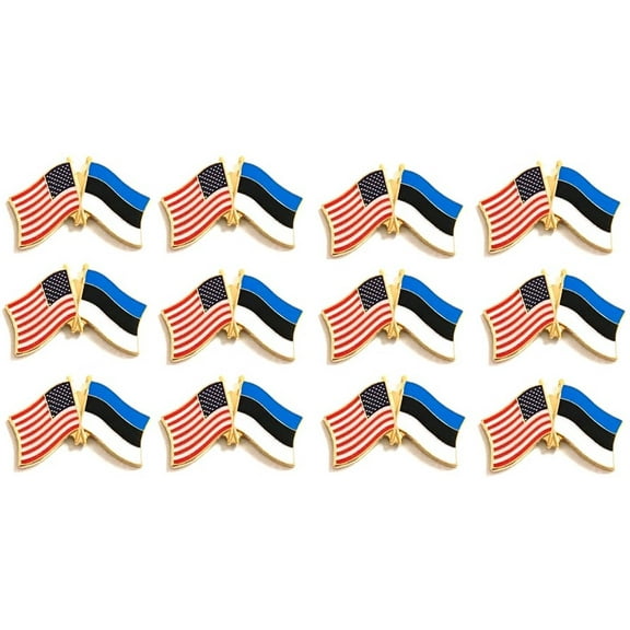 Box of 12 Estonia & US Crossed Flag Lapel Pins, Estonian & American Double Friendship Pin Badge