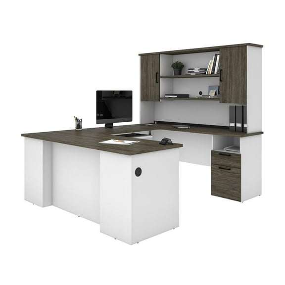 Bestar Norma Transitional Engineered Wood Computer Desk in Walnut Gray and White
