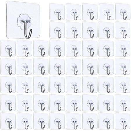 

50Pcs Transparent Adhesive Hooks - Kitchen Wall Hook with Stainless Hooks (1 Pack)