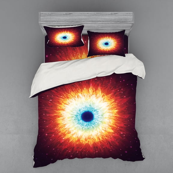 Ambesonne Space Bedding Set 4 Pcs, Galaxy with Stars, Queen, Orange Blue