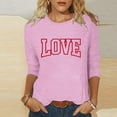 thumbnail image 1 of Ailaofu T-Shirts de la Saint-Valentin à Manches 3/4 Col Rond pour Femmes avec Imprimé Cœur Graphique, 1 of 5