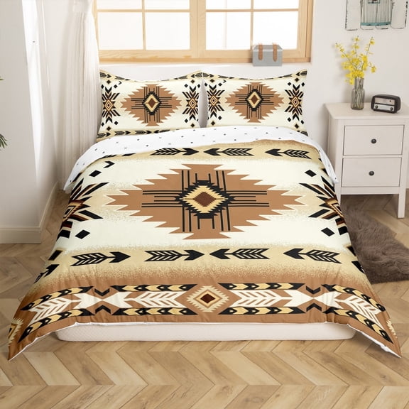 Erosebridal Boho Bohemian Comforter Cover Twin,Brown Wheat Bedding Twin Size,Ultra Soft Reversible Comforter Cover Twin,Aztec Decor,3-Piece(No Comforter)
