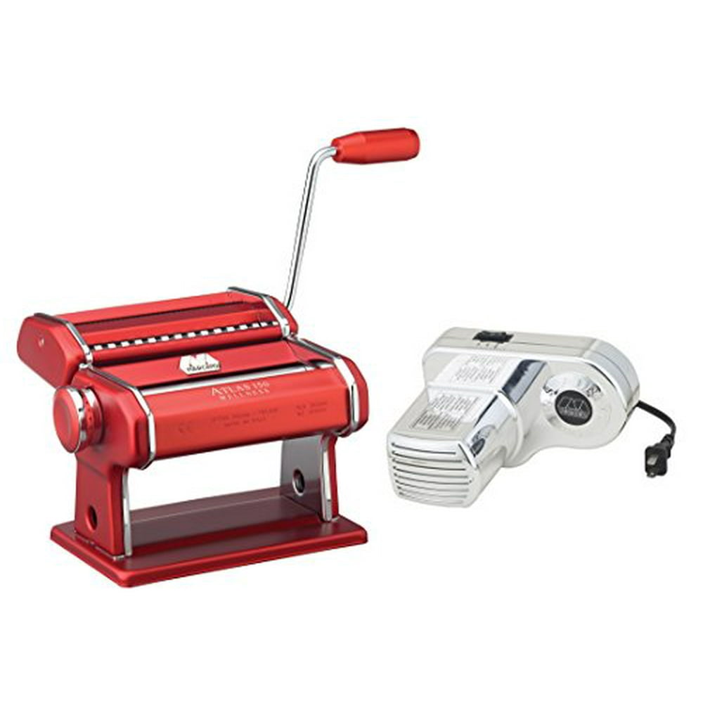 Atlas Electric Pasta Machine with Motor Set in Red