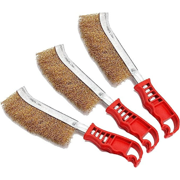 3 Nylon Handheld Wire Brushes Brass Stainless Steel Large Brass Cleaning Brush for Wood Welding Slag Cleaning Rust Removal