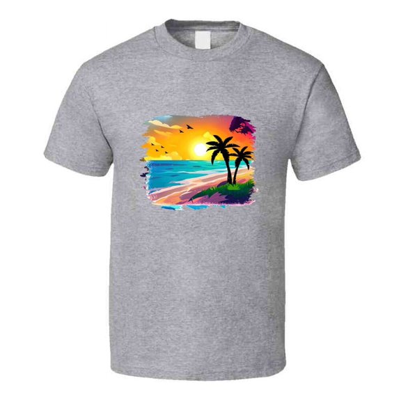 Gorgeous Tropical Beach Tee Novelty Tropical Ocean Tshirt Summertime Palm Trees T Shirt