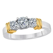 0.75 Carat Three Stone Two-Tone Diamond Engagement Bridal Ring Prong 14K White and Yellow Gold