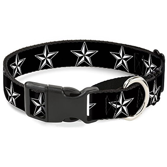 Buckle-Down Martingale Dog Collar - Nautical Star Black White - 1" Wide - Fits 15-26" Neck Size - Large