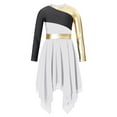 thumbnail image 3 of iEFiEL Girls Metallic Liturgical Praise Dance Dress Long Sleeve Asymmetrical Hem Church Robe Lyrical Dancewear White 16, 3 of 7
