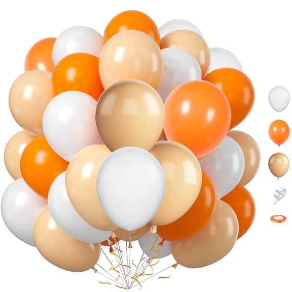 60PCS 12inch Orange Apricot White Latex Balloons for Girls Boys Birthday Baby Shower Engagement Party Decorations