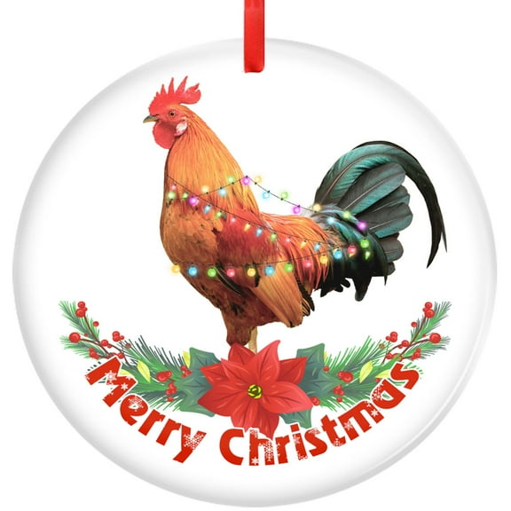 Christmas Ornaments, Chicken Christmas Ornaments, Farmhouse Christmas Decor , Christmas Decorations, Circle – 1 Pcs