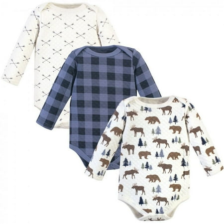 UPC: 0660168258264 | Hudson Baby Infant Boy Quilted Long-Sleeve Cotton Bodysuits 3pk Moose Bear 0-3 Months