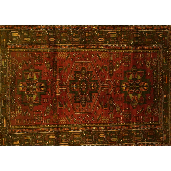 Ahgly Company Machine Washable Indoor Rectangle Persian Yellow Traditional Area Rugs, 8' x 12'