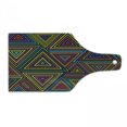 thumbnail image 1 of Geometric Cutting Board, Modern Design in Rainbow Colors Triangles Retro 80s Like Pattern Image Art, Decorative Tempered Glass Cutting and Serving Board, Wine Bottle Shape, Multicolor, by Ambesonne, 1 of 1