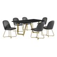 thumbnail image 1 of 7pc Black Wood Top Dining Set with Gray Velvet Chairs and Gold Base, 1 of 5