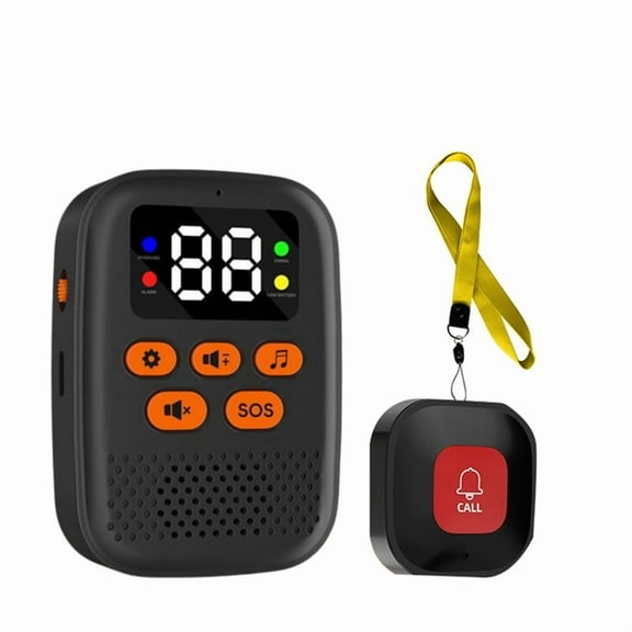 Wireless Caregiver Call Button SOS Emergency Monitor with Vibration, Personal Caregiver Pager for Elderly Care Black