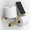 thumbnail image 3 of AmeriLuck Brushed Gold Double Toilet Paper Holder with Phone Shelf, Easy Load for 2 Mega Rolls & Wet Wipes, Stainless Steel Construction, Rustproof, 3 of 6