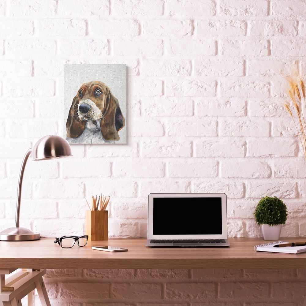 Stupell Industries Basset Hound Dog Pet Animal Watercolor Painting Canvas Wall Art by George Dyachenko