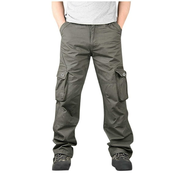 successthop Cargo Pant Elastic Waist for Men Solid Workwear with Multiple Pockets Straight Casual Trousers