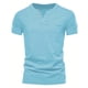 thumbnail image 1 of Playera Elvqul Hombre Casual Azul Celeste sin Estampado Manga Corta Cuello V Abotonada, 1 of 8