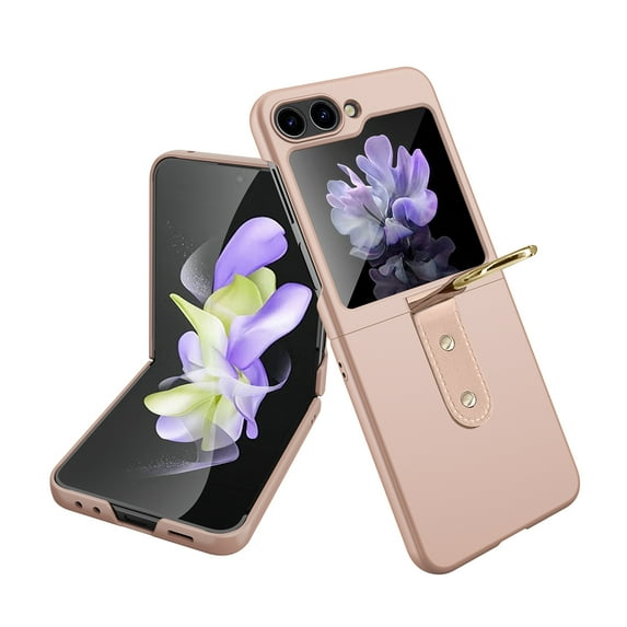 SaniMore for Samsung Galaxy Z Flip 5 6.7" 2023 Case, Ultra-thin PC Anti-scratch Shell, Metal Ring, Anti-slip Military Shockproof Anti-fall Anti-fingerprint Shell for Galaxy Z Flip 5, Gold