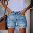 thumbnail image 2 of LWavelet Women's Distressed Cuffed Denim Shorts High Waisted Casual Summer Shorts for Daily Vacation Sky Blue XL, 2 of 9