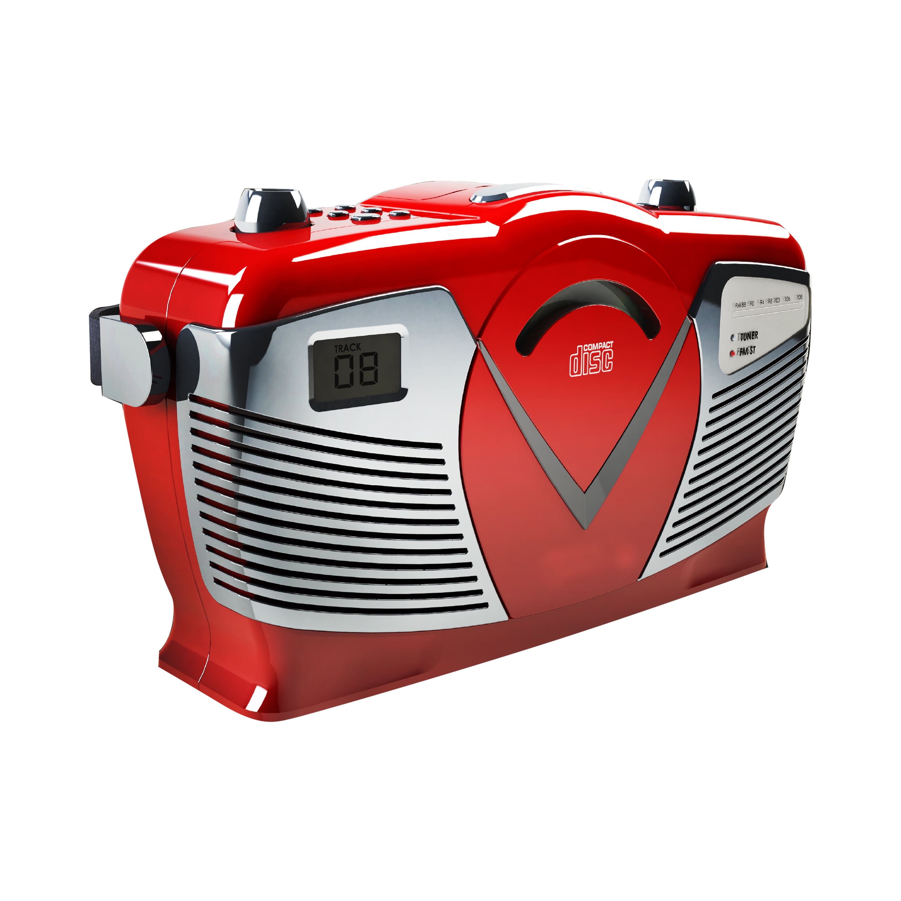 Sylvania Portable CD Boombox with AM//FM Radio Retro Style Red