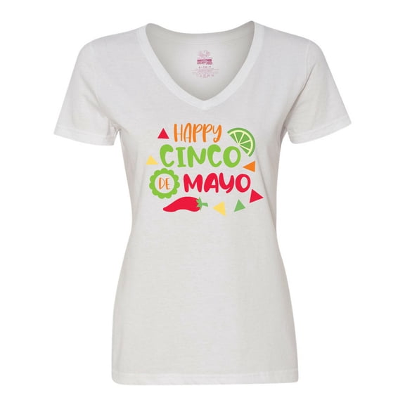 Inktastic Happy Cinco De Mayo with Lime and Red Pepper Women's V-Neck T-Shirt