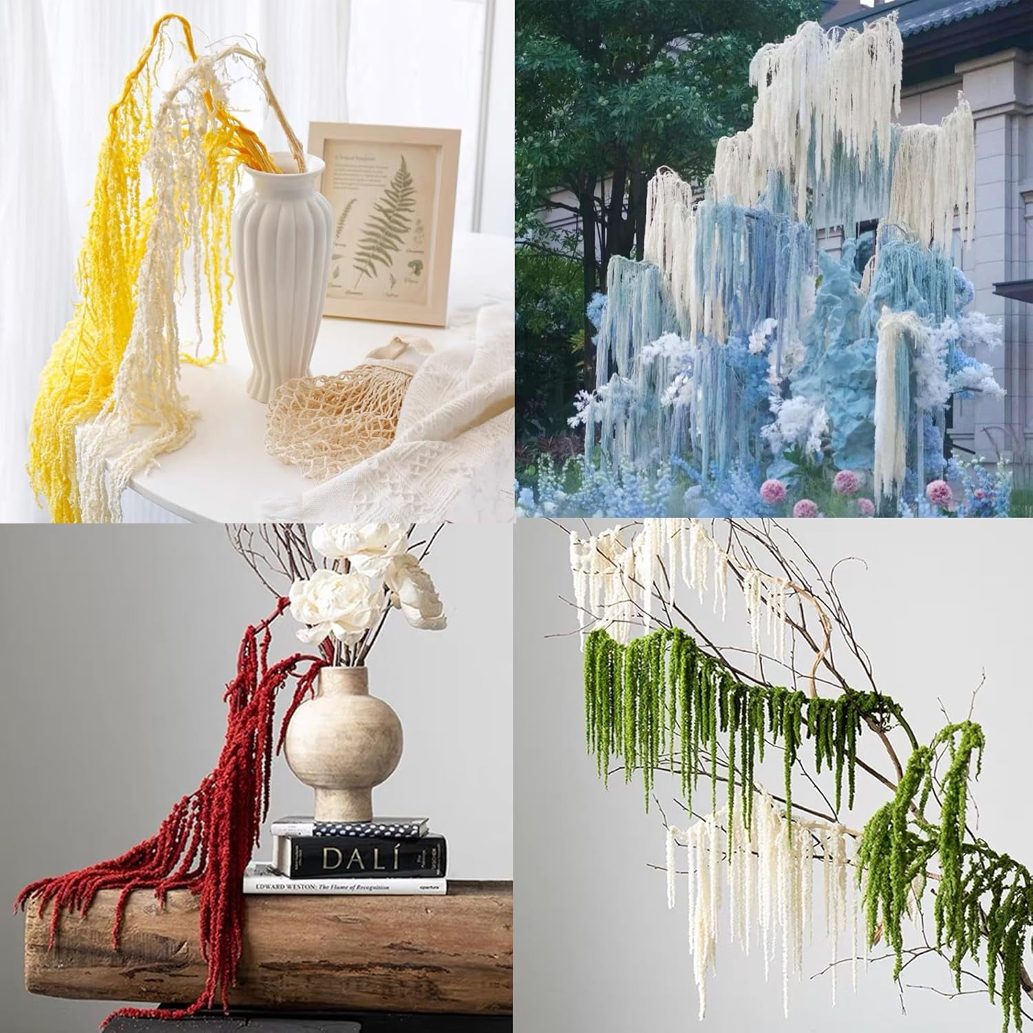 Wisteria Vine Hanging Flowers: 5Pcs Real Preserved Dried Amaranthus Flowers for Wedding, Flower Arrangement, Vase, 23"-26" Hanging Wisteria Flowers for Arch Decor Home Decor (White)