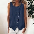 thumbnail image 2 of DeHolifer Linen Tank Tops for Women Summer Sleeveless Button Crewneck Linen Shirts Trendy Beach Casual Blouses Navy L, 2 of 8