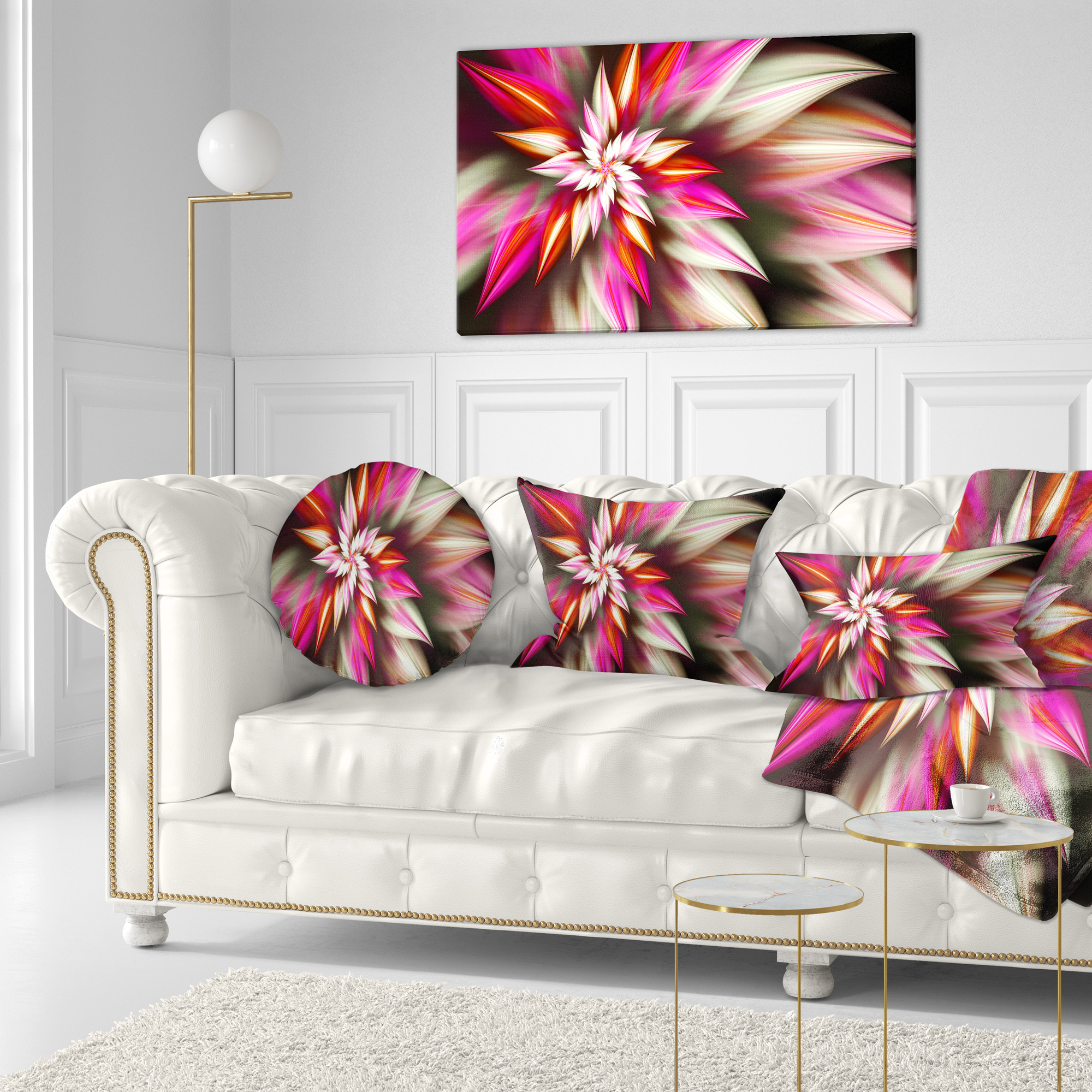 Designart Exotic Red Fractal Spiral Flower - Abstract Throw Pillow - 12x20