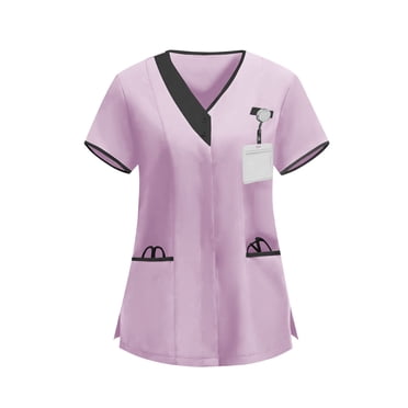 Scrub Top for Women V Neck Short Sleeve Stretch Soft Pockets Medical Nursing Uniform Professional Workwear Working Top