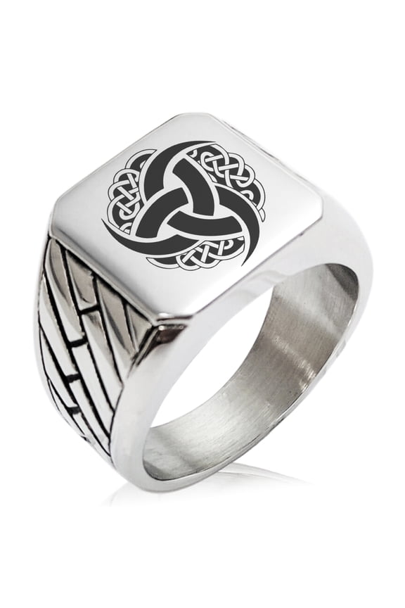 Stainless Steel Triskelion Odin's Horn Knot Viking Geometric Pattern Biker Style Polished Ring