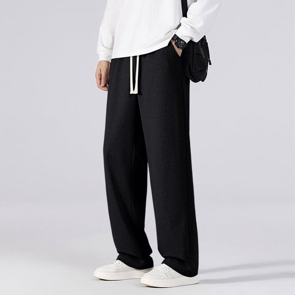 Dwelliawo Men's Elastic Waist Drawstring Baggy Sweatpants Straight Leg Cotton Pants Open Bottom Lounge Joggers with Pockets Black XL
