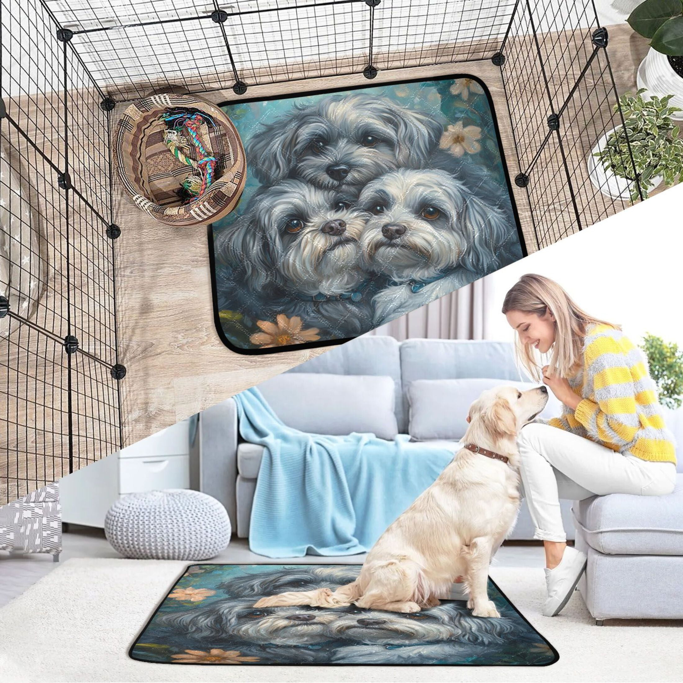 Qxltty Cute Gray Lhasa Apso Dogs Cat litter Pads Pet Set of 3 Diaper Mats Center Anti-leakage Layer Absorbent Soft and Comfortable