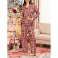 thumbnail image 4 of Cathery Women's Plaid Print Loungewear Set Long Sleeve Lapel Button Down Tops Pjs Pants Set Christmas Soft Sleepwear, 4 of 8