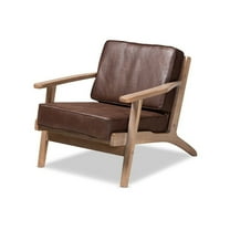 Dark Brown Faux Leather Effect Fabric Upholstered Antique Wood Armchair