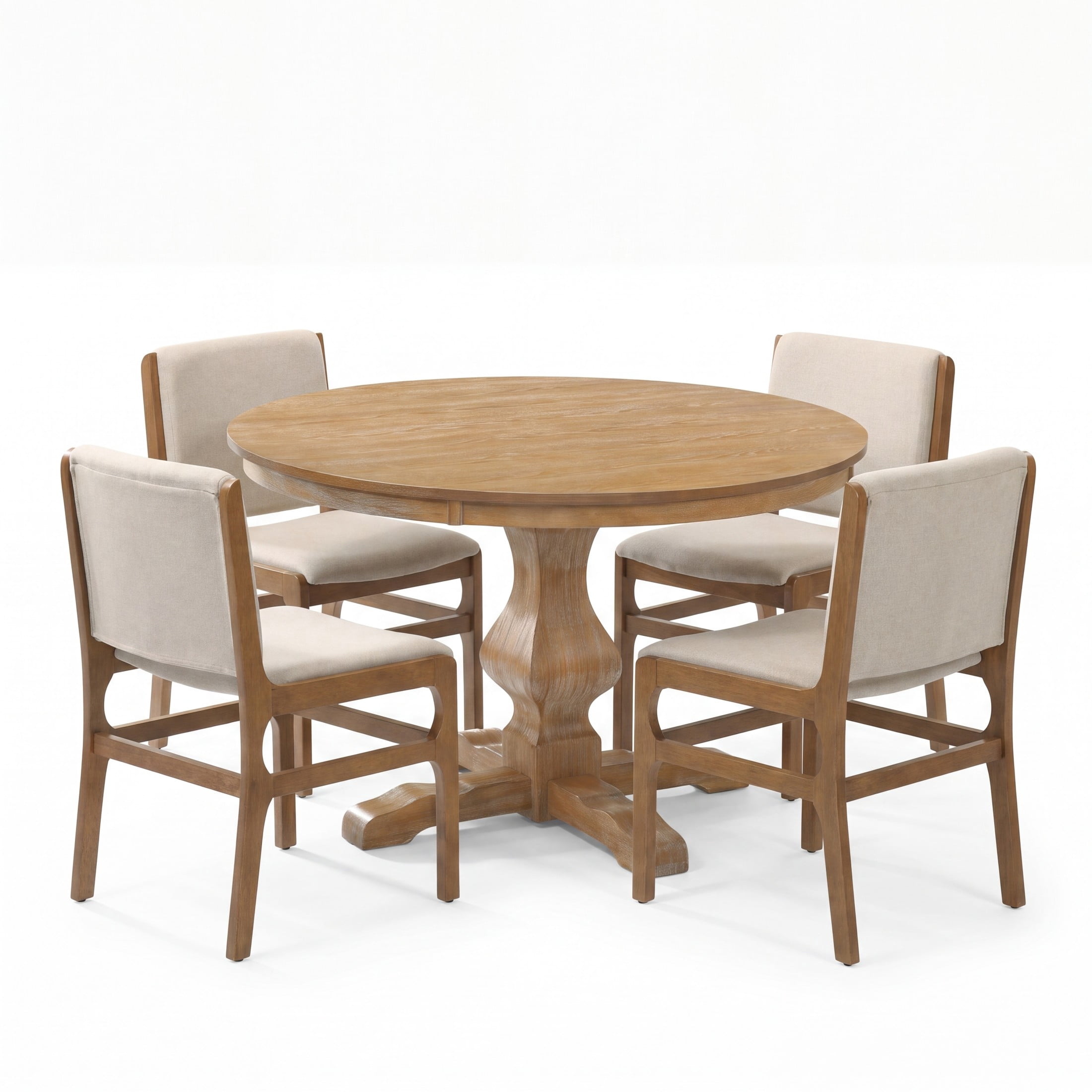 Christopher Knight Home 5-Piece Round Dining Set, Pedestal Table and Upholstered Chairs, Natural+Wheat