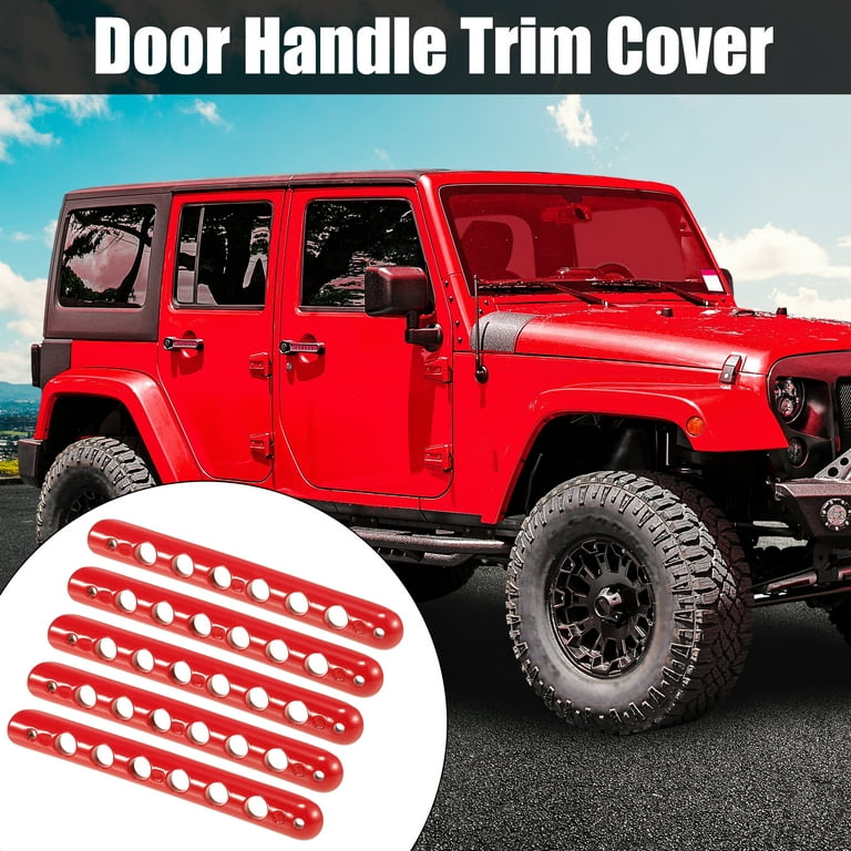 5 Pcs Red Door Handle Insert Strip Trim Covers for 2007-2018 Jeep Wrangler 4-Door, Size: 6.30x0.79x0.31(Large*W*H)