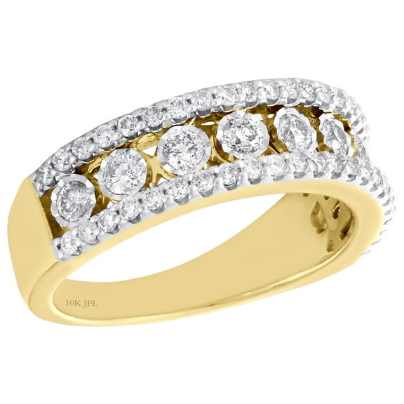 10K Yellow Gold Round Diamond Mens Wedding Band Bezel Set Design Ring 1.30 CT.