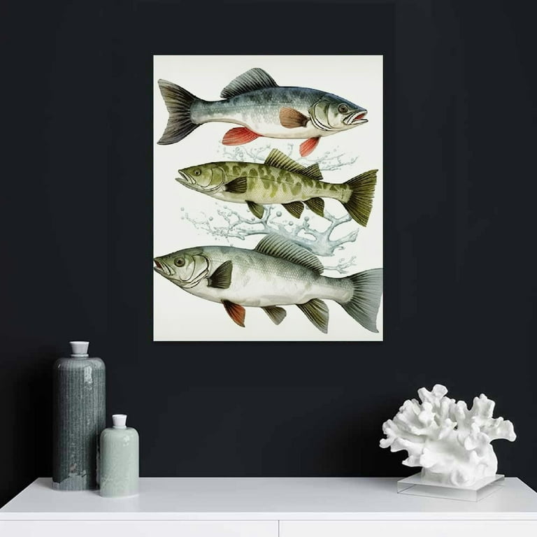 ONETECH Fishing Accessories Patent Print, Rod, Reel, Lures Wall Art Set -  Lake or Mountain House Decor for the Home - Rustic Vintage Bass, Trout,  Freshwater Fish Room Decoration Poster 