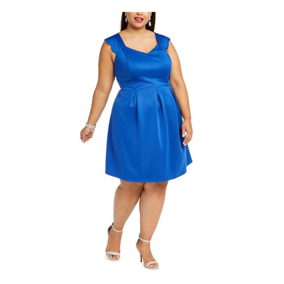 MONTEAU Womens Blue Sleeveless Above The Knee Fit Flare Evening Dress Plus 2X