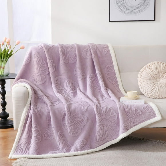 Gracelife Sherpa Throw Blanket for Couch, Cozy Blanket for Bed, 60"*80" Warm Soft Fuzzy Blankets, Fleece Thick Big Blanket for Winter, Purple