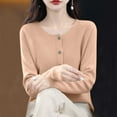 thumbnail image 4 of Women's Solid Color Button Up Sweater Pullover Top Long Sleeve Round Neck Casual Fashionable Loose Fit Warm Knit Winter Holiday Gift | CSEONE,Gold XL, 4 of 8