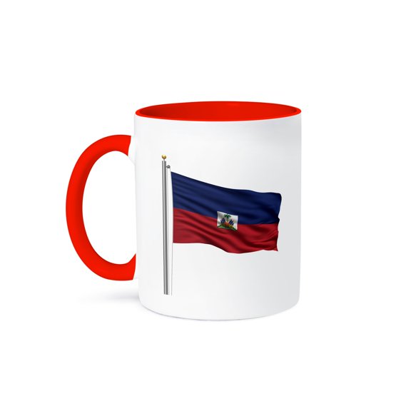 3dRose, Flag of Haiti on a flag pole over white Haitian, 11oz Two-Tone Red Mug