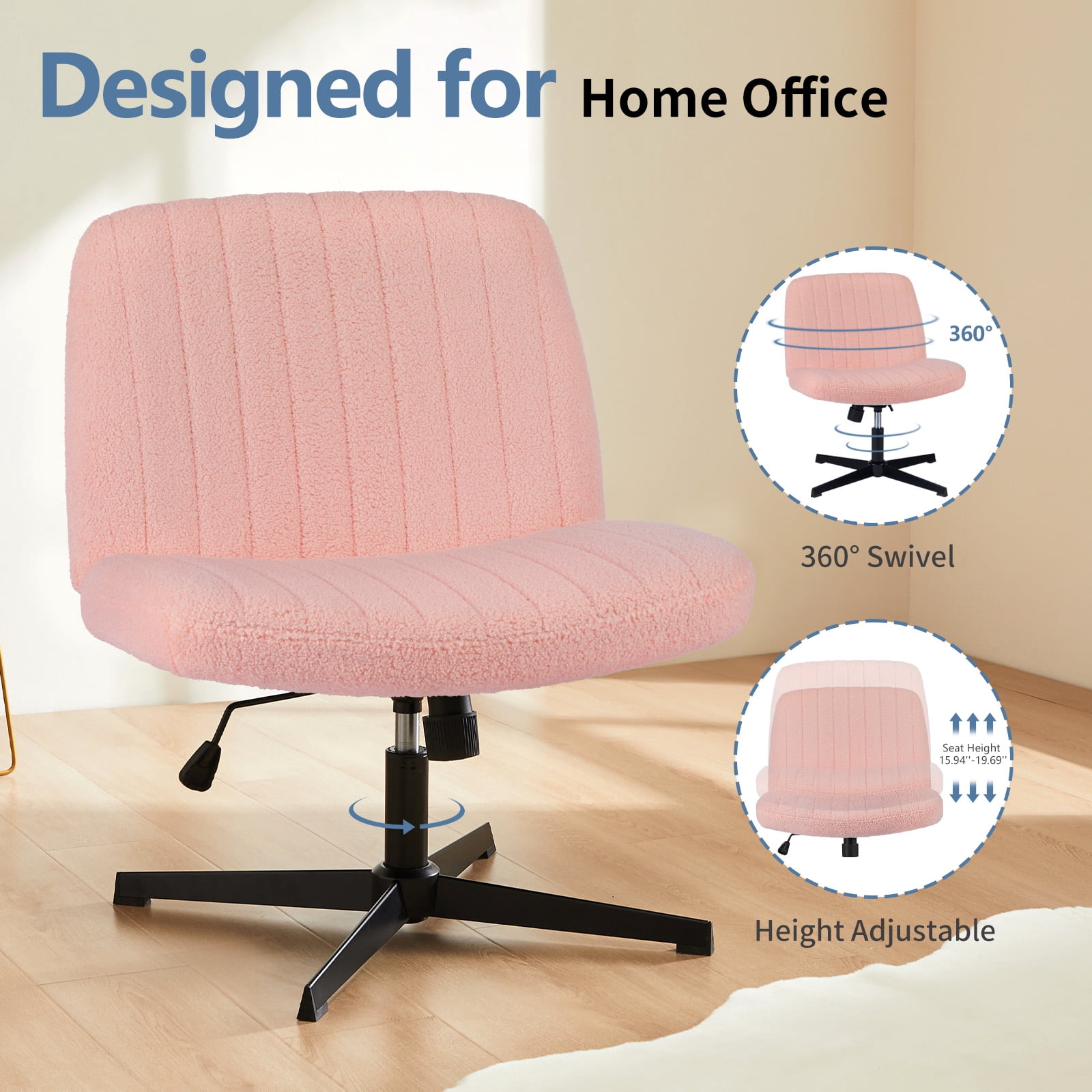 MAYEERTY Armless Criss Cross Chair Office Chair Vanity Chair for Bedroom Office，Pink