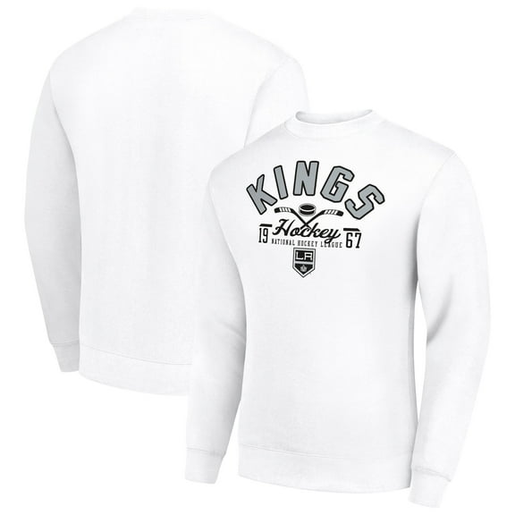 Men's Starter White Los Angeles Kings Stick And Puck Logo Fleece Pullover Sweatshirt