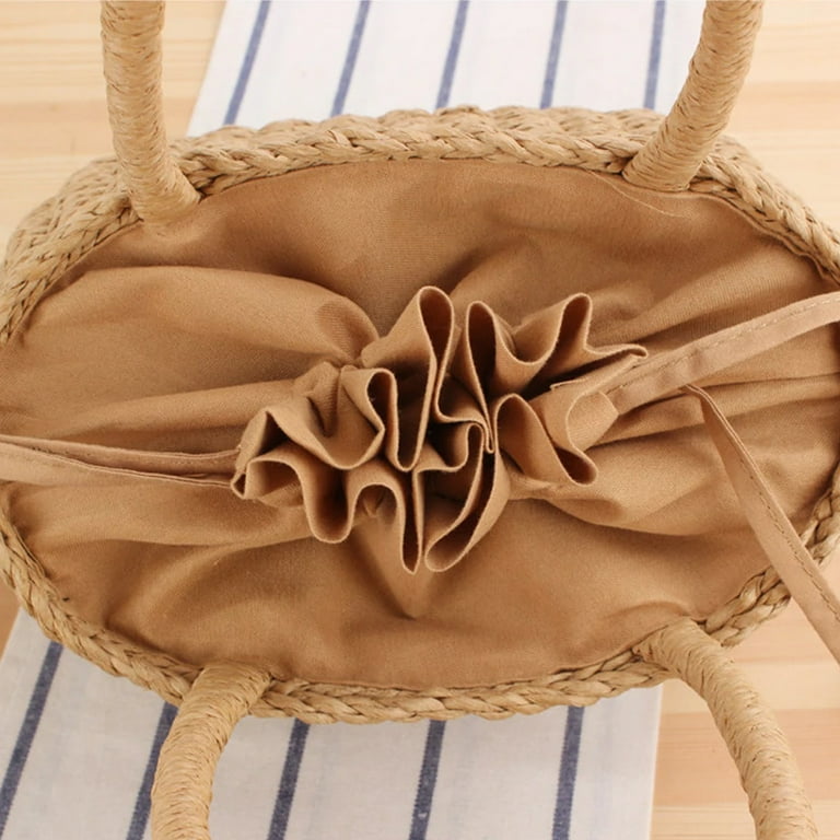 Straw Bags for Women, Hand-woven Straw Small Hobo Bag Round Handle