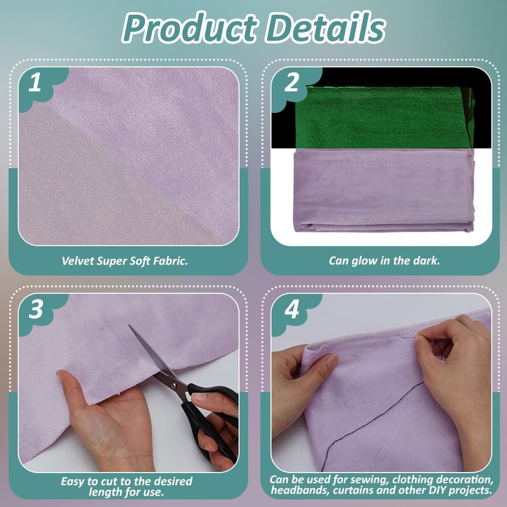 1.5Yards Violet Glow in The Dark Fabric 35.8Inch Wide Luminous Velvet Super Soft Fabric Changing Cloth
