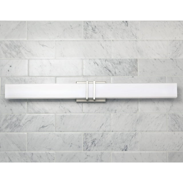 Possini Euro Design Exeter Modern Wall Mount Light LED Brushed Nickel Silver Metal 36" Wide Vanity Bar Fixture Rectangular Silk Screened Glass Shade Decor for Bathroom Over Mirror House Home